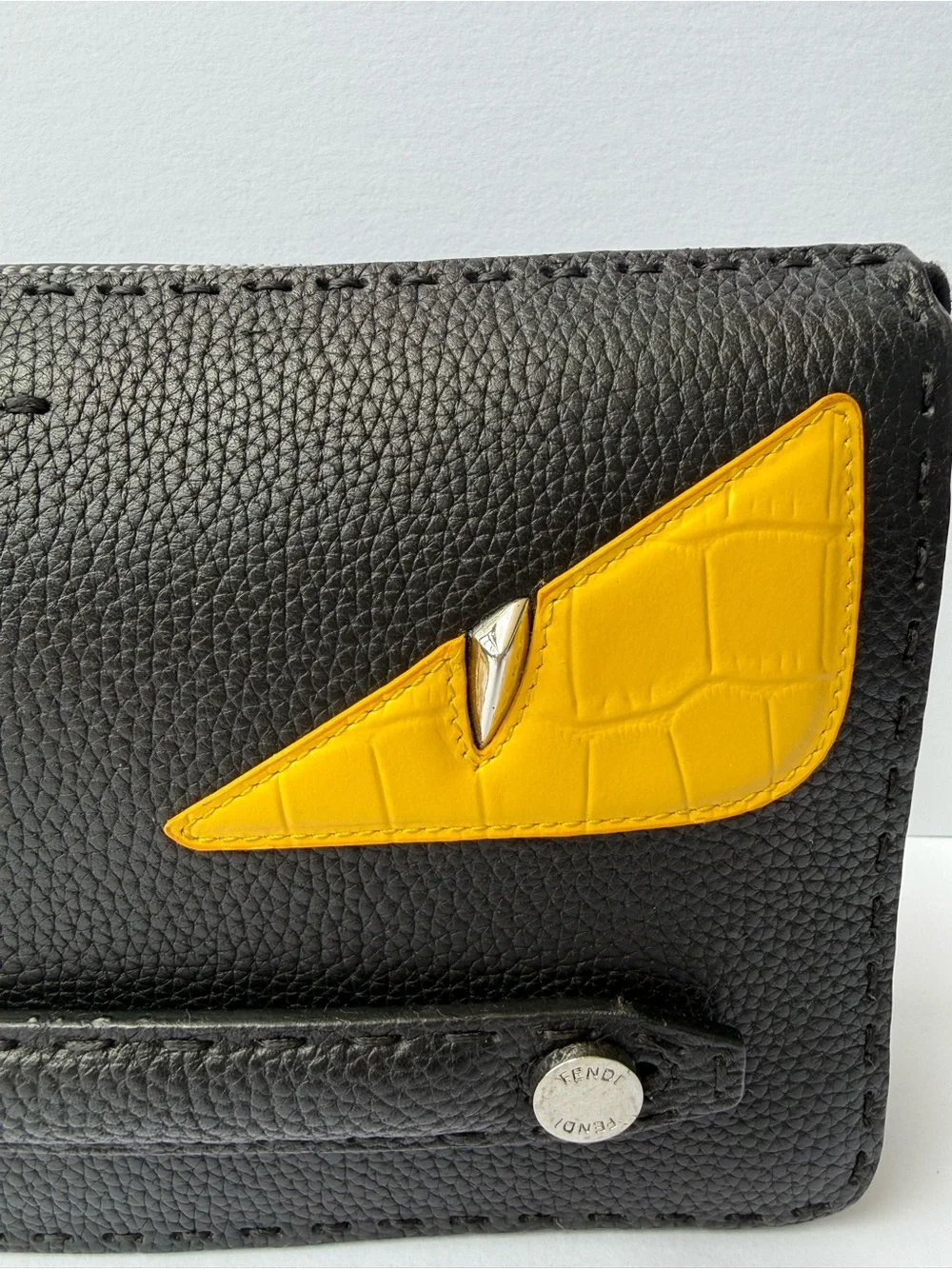 Fendi Black Leather Bag Bigs Monster Eyes Clutch Bag.